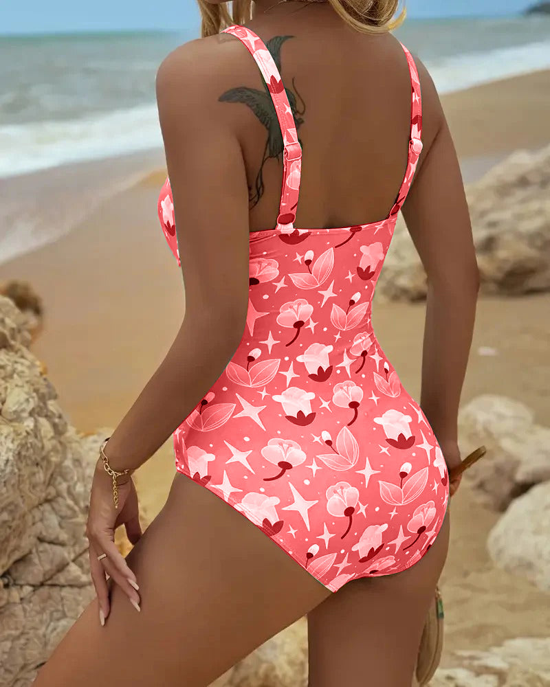 Traje de baño de una pieza estampado con tirantes
