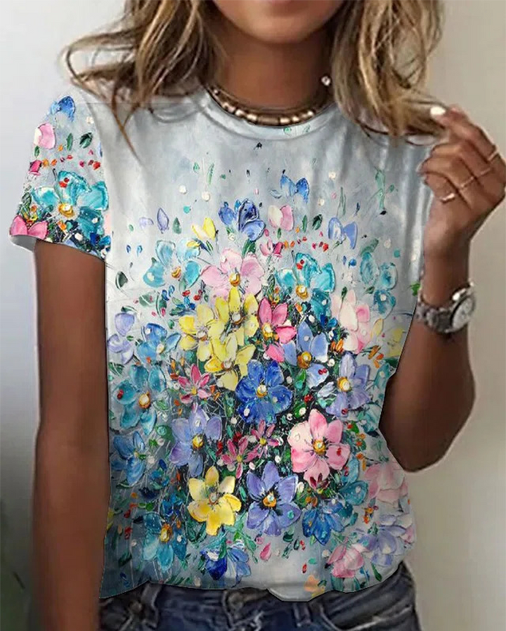 Camiseta estampada de cuello redondo sencillo