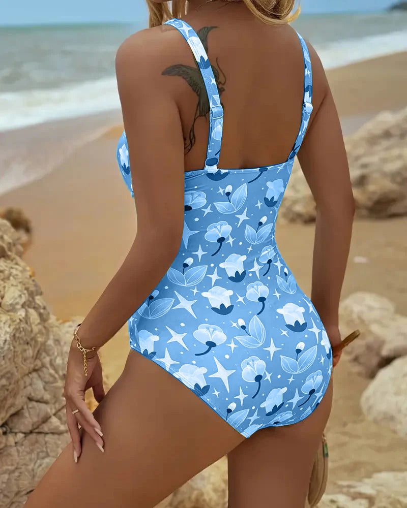 Traje de baño de una pieza estampado con tirantes