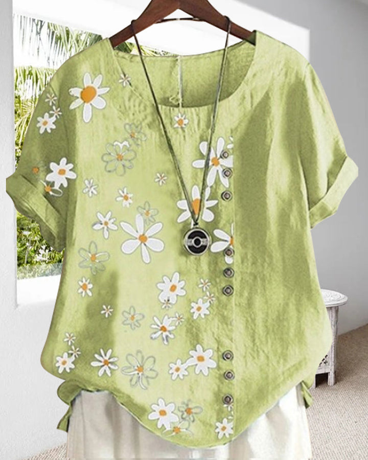 Blusa holgada de manga corta de algodón