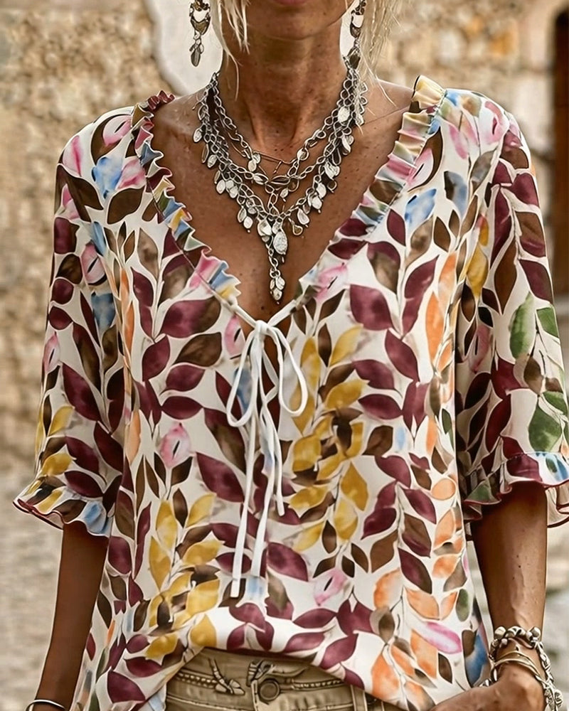 Blusa casual estampada con mangas volantes