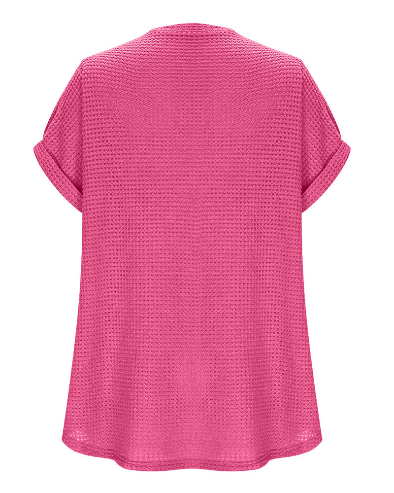 Camiseta para mujer de punto texturizado con escote en V, casual, verano