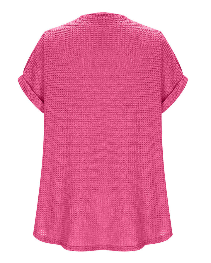 Camiseta para mujer de punto texturizado con escote en V, casual, verano