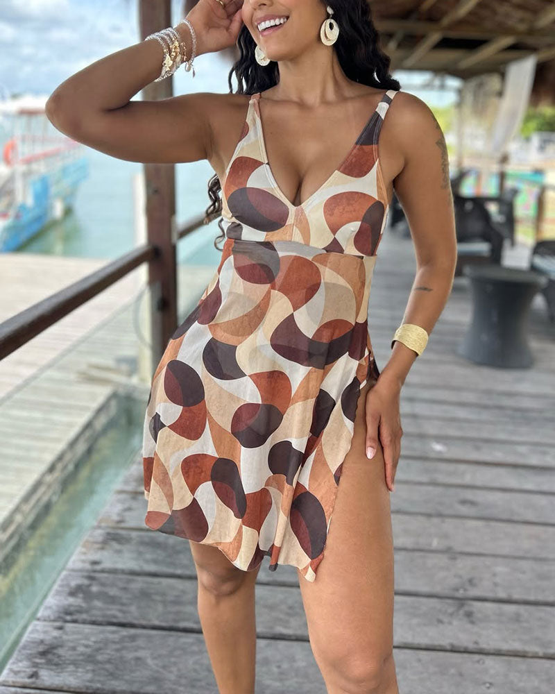 Traje de baño de una pieza con estampado de lunares y lazo delantero