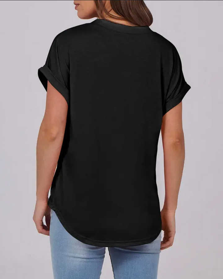 Camiseta lisa con escote en V y mangas cortas