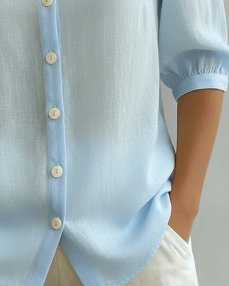 Camisa de algodón de manga 3/4 con cuello Peter Pan