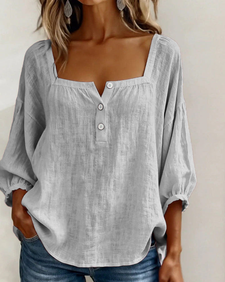 Blusa simple de cuello cuadrado y manga larga