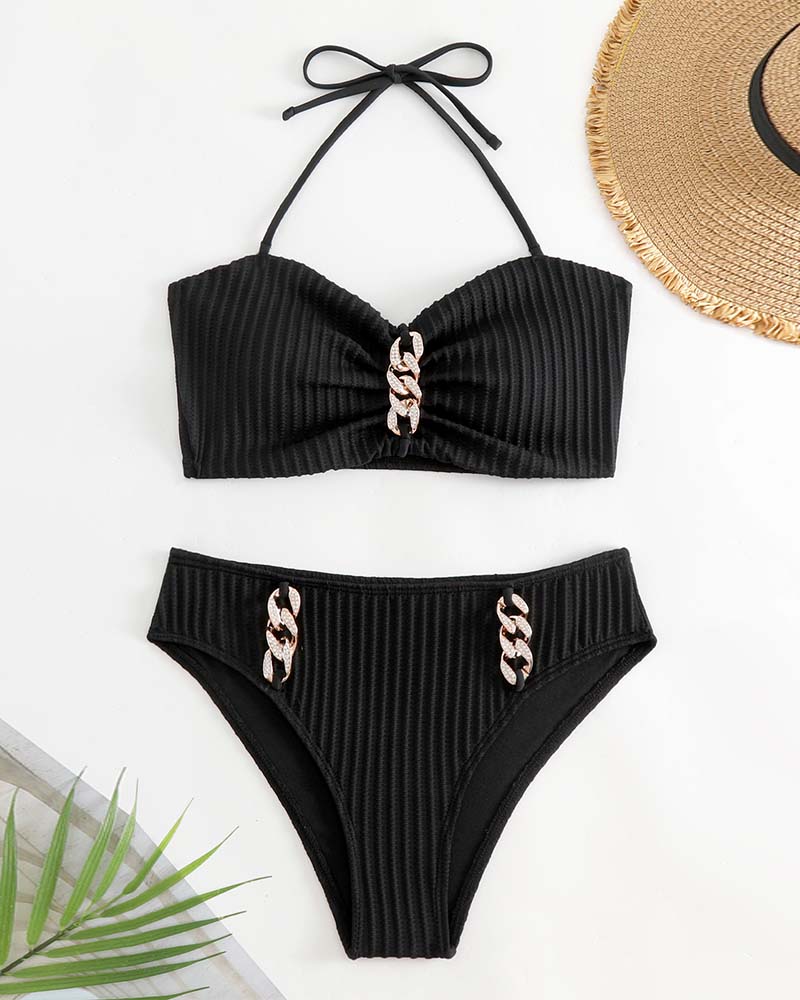 Traje de baño halter liso o a rayas