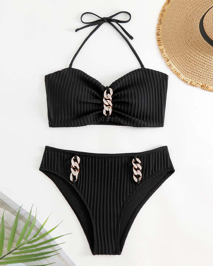 Traje de baño halter liso o a rayas