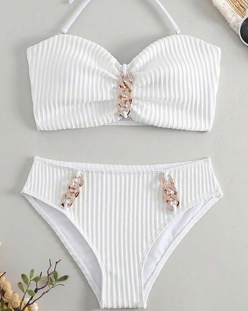Traje de baño halter liso o a rayas
