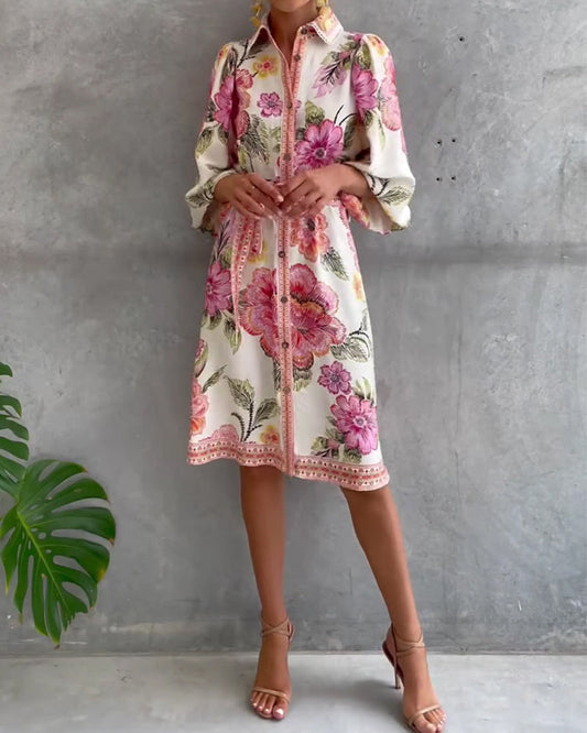 Luciana | Vestido de manga farol con cuello cranté