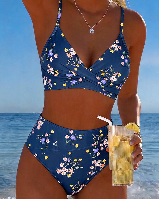 Bikini sexy cruzado con estampado floral