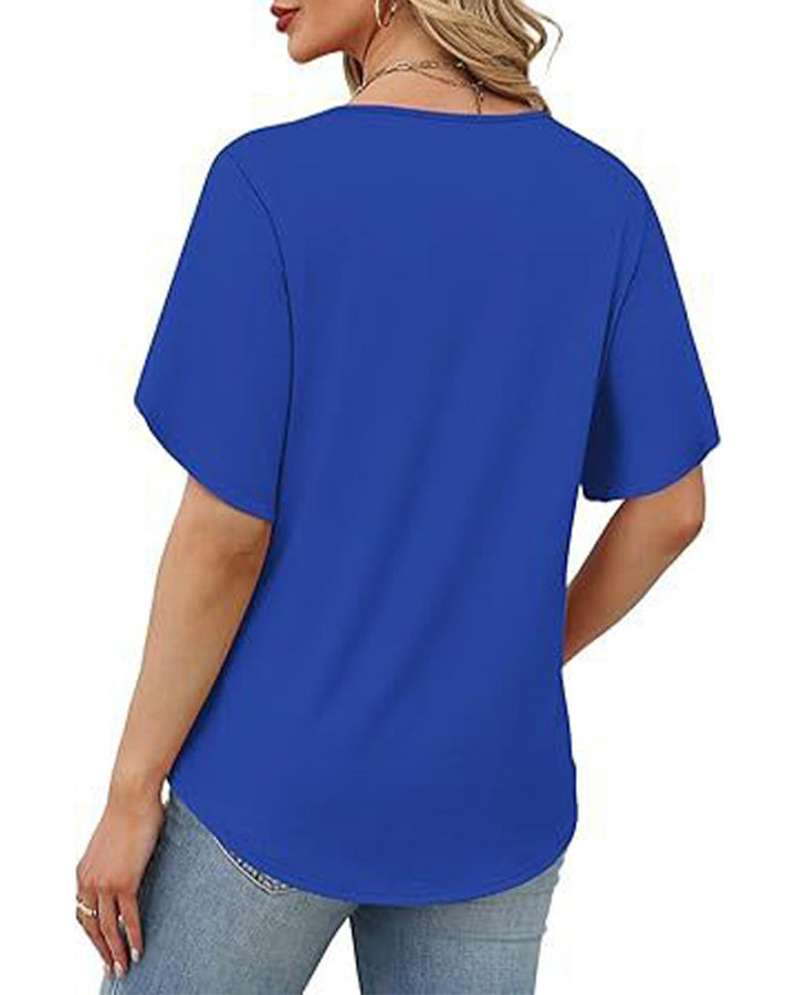 Camiseta de cuello en V, abertura pequeña, mangas cortas, lisa