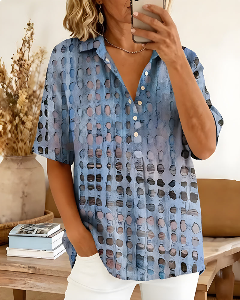 Blusa con estampado de lunares y botón, semipatrón