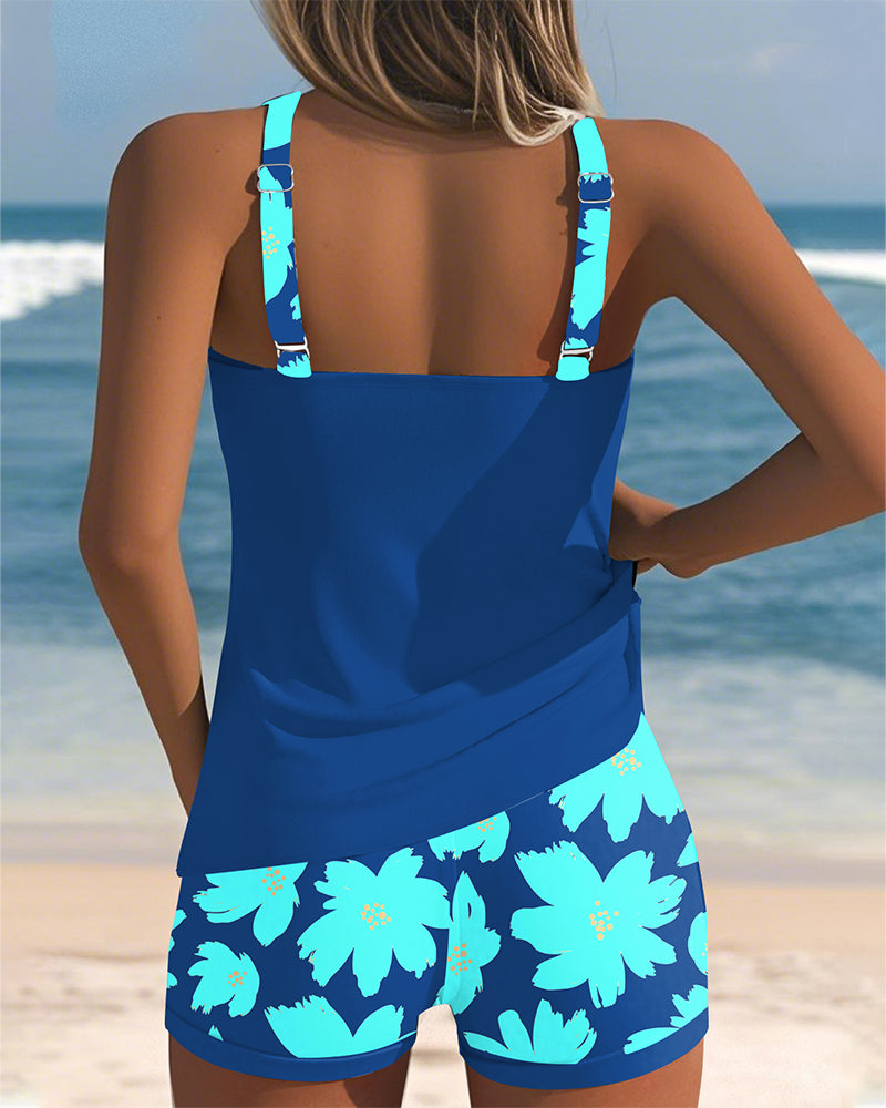 Tankini con escote en U, sin mangas, estampado tipo boxer