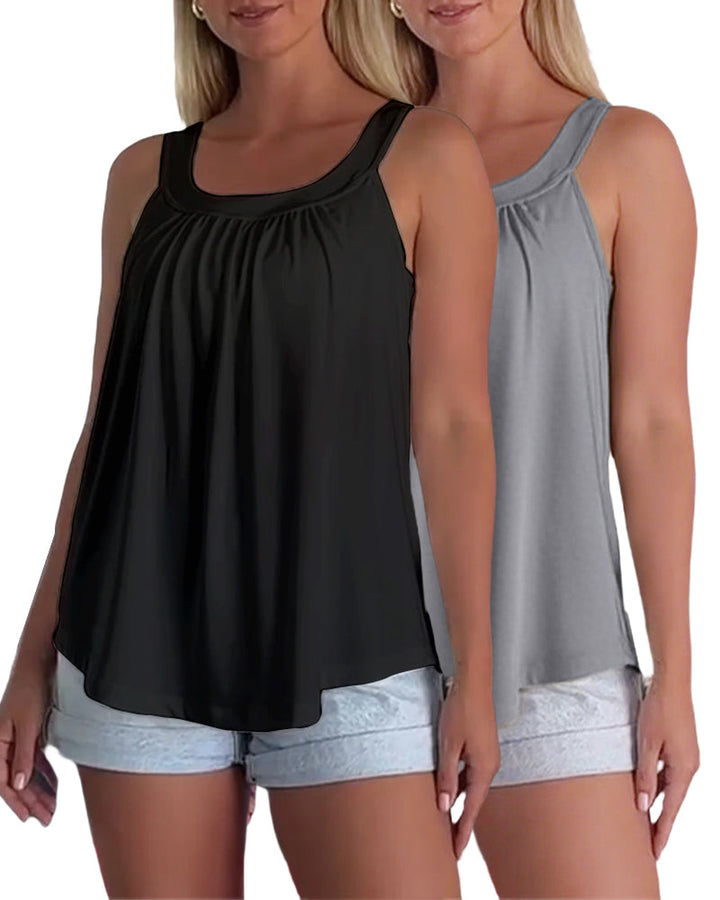Conjunto de top sin mangas liso y plisado
