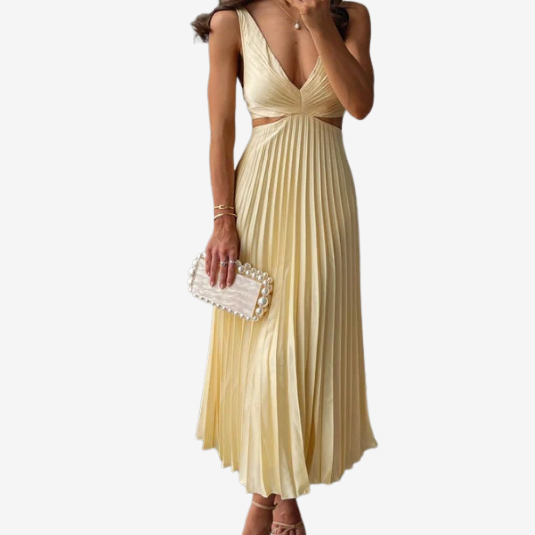 Vivienne™ Vestido de noche midi plisado con espalda descubierta