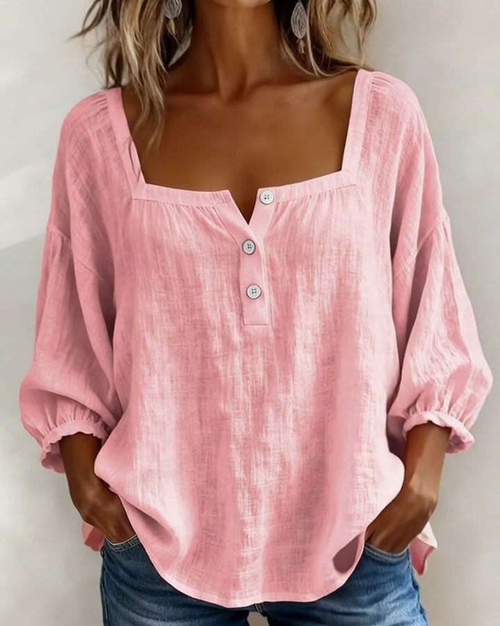 Blusa simple de cuello cuadrado y manga larga