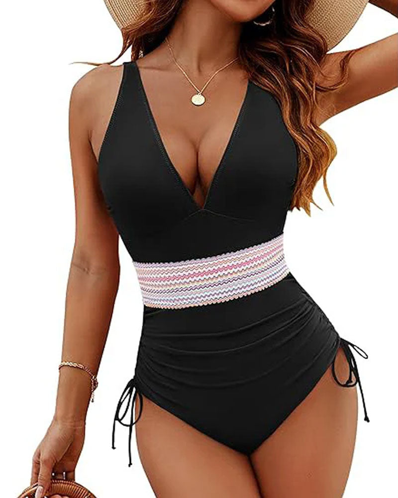 Traje de baño de una pieza adelgazante y modesto para mujer con cordón para control del vientre