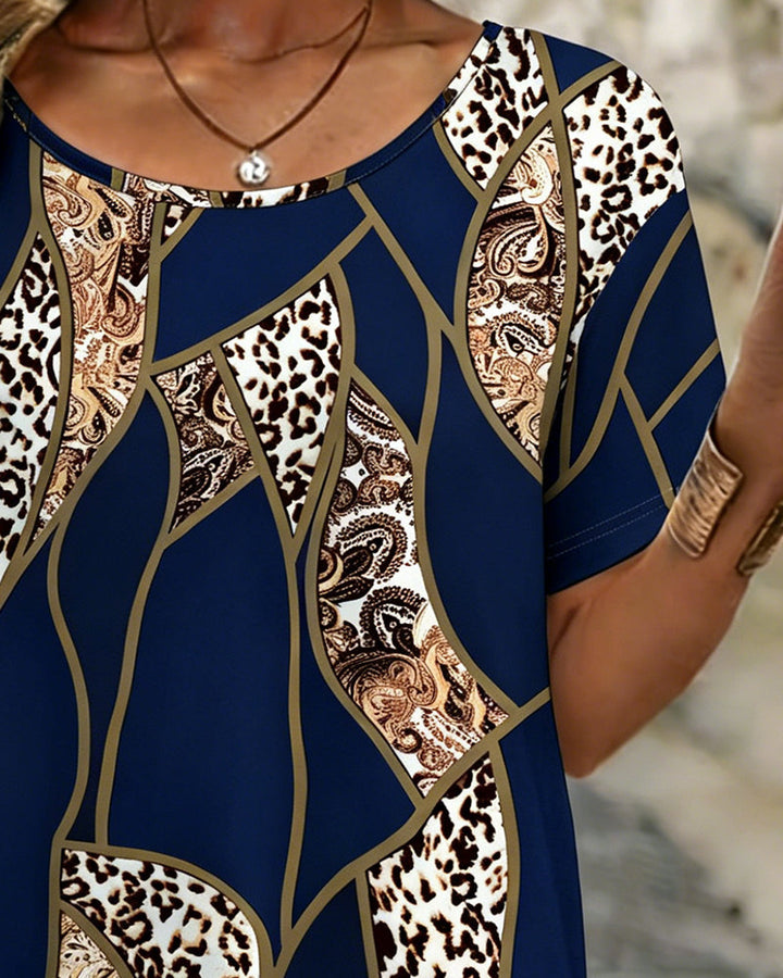 Camiseta irregular geométrica con estampado de leopardo