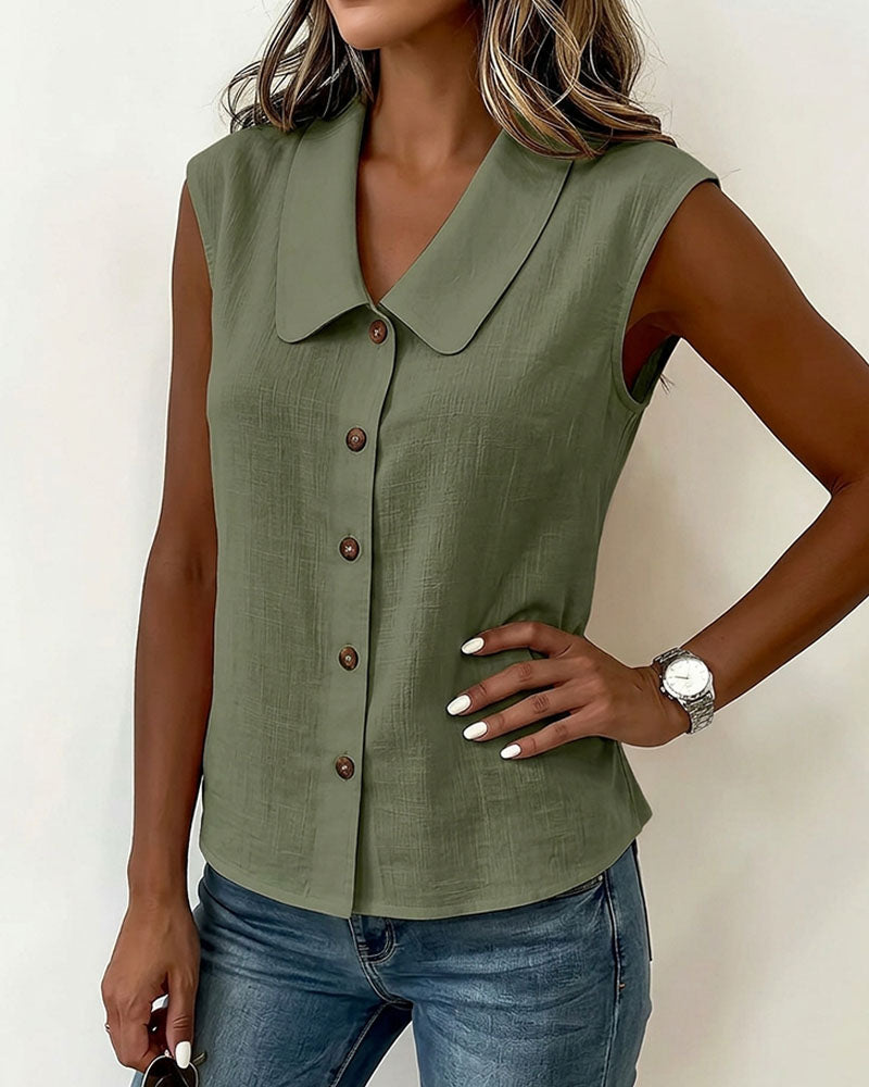 Camisa sin mangas con cuello de lino y algodón