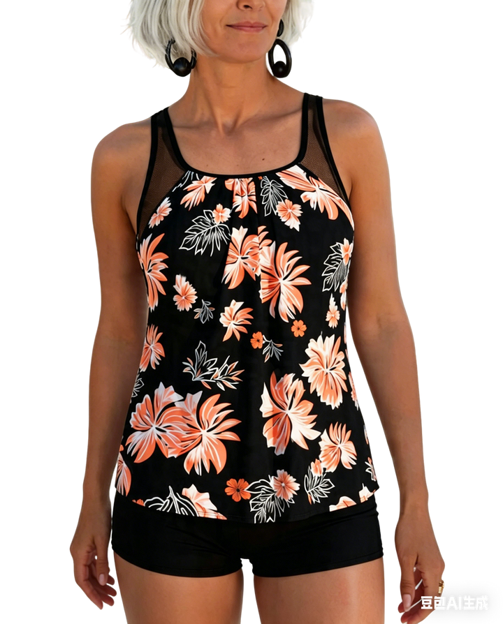 Tankini con cobertura del vientre estampado