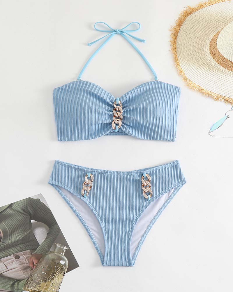 Traje de baño halter liso o a rayas