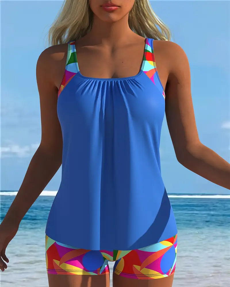 Traje de baño sin tirantes estampado tipo bóxer