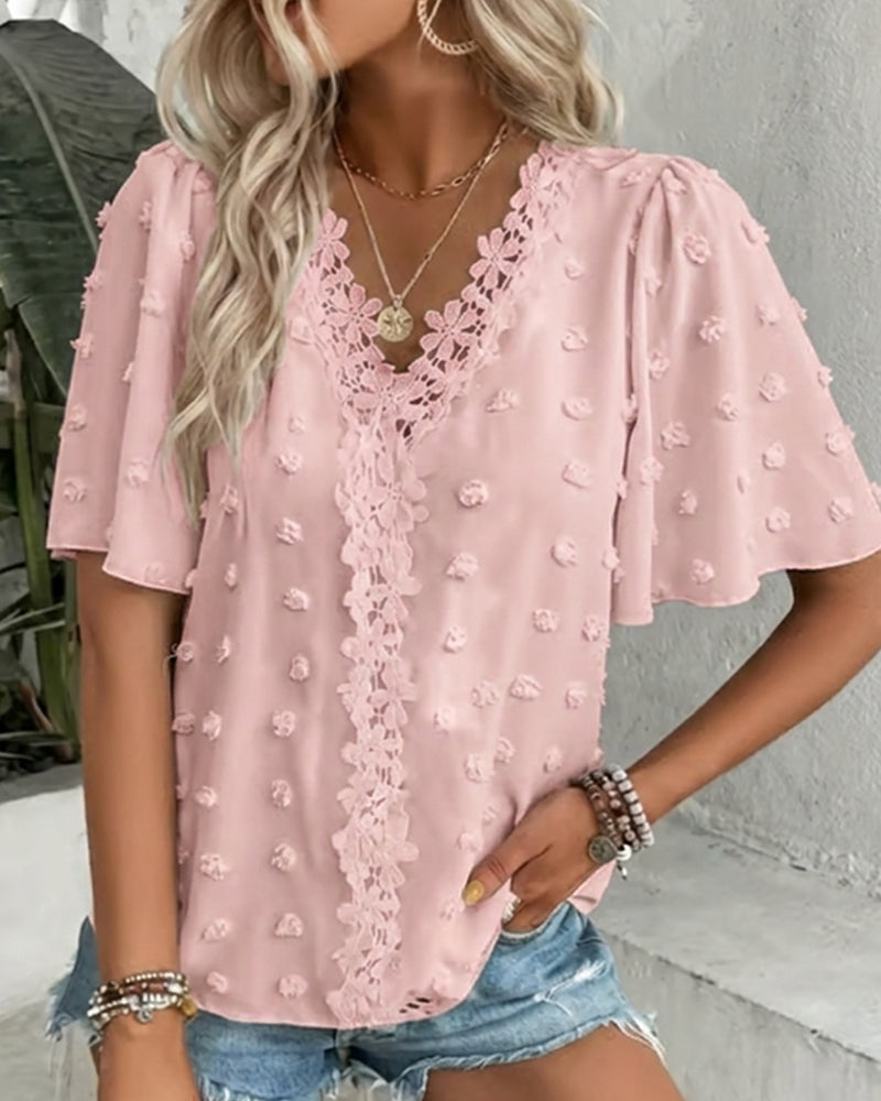 Blusa jacquard con manga volante