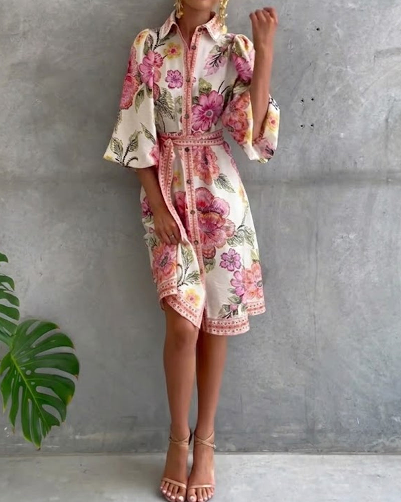 Luciana | Vestido de manga farol con cuello cranté
