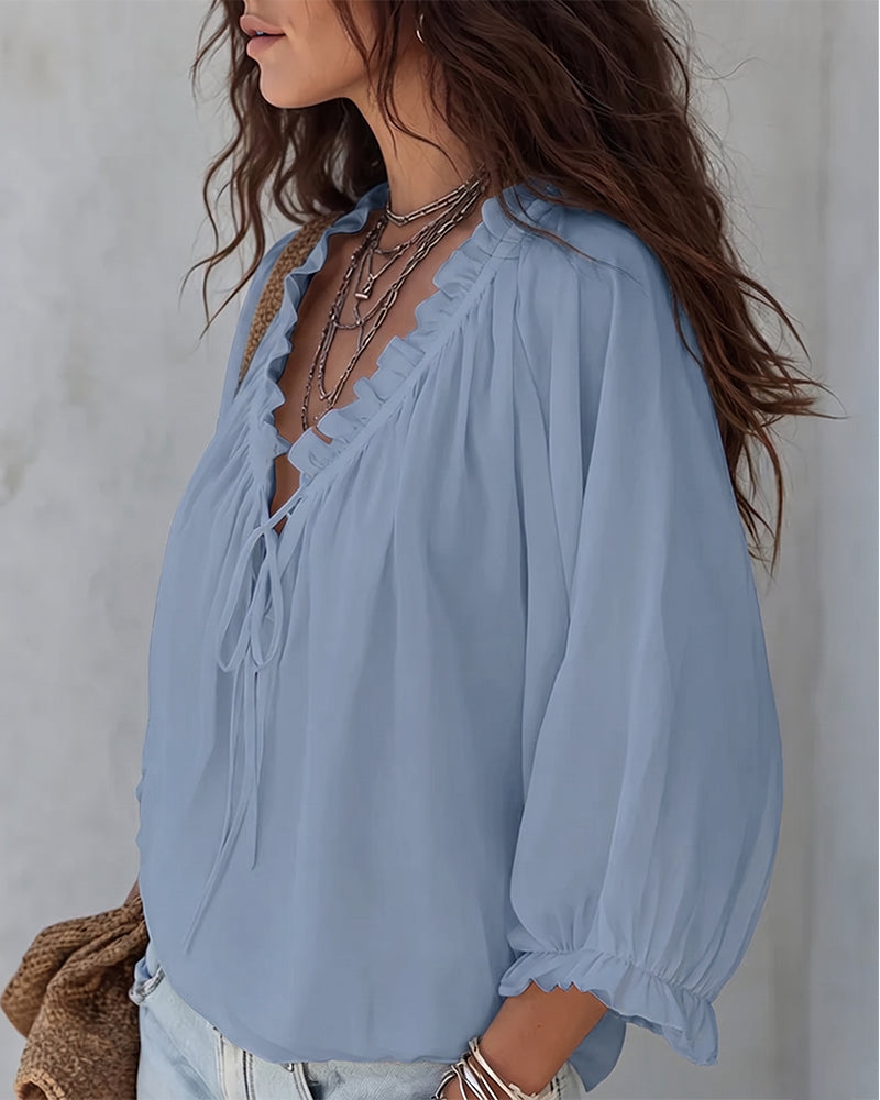 Blusa de cuello en V con lazos
