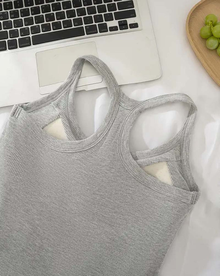 Camiseta sin mangas con sostén integrado de punto canalé liso