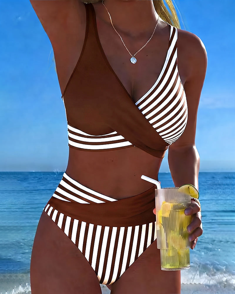 Bikini cruzado de rayas estampadas