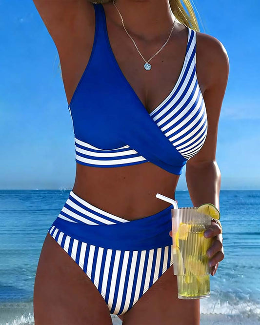 Bikini cruzado de rayas estampadas