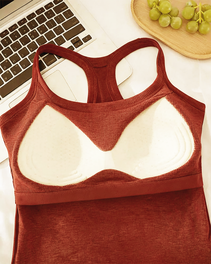 Camiseta sin mangas con sostén integrado de punto canalé liso