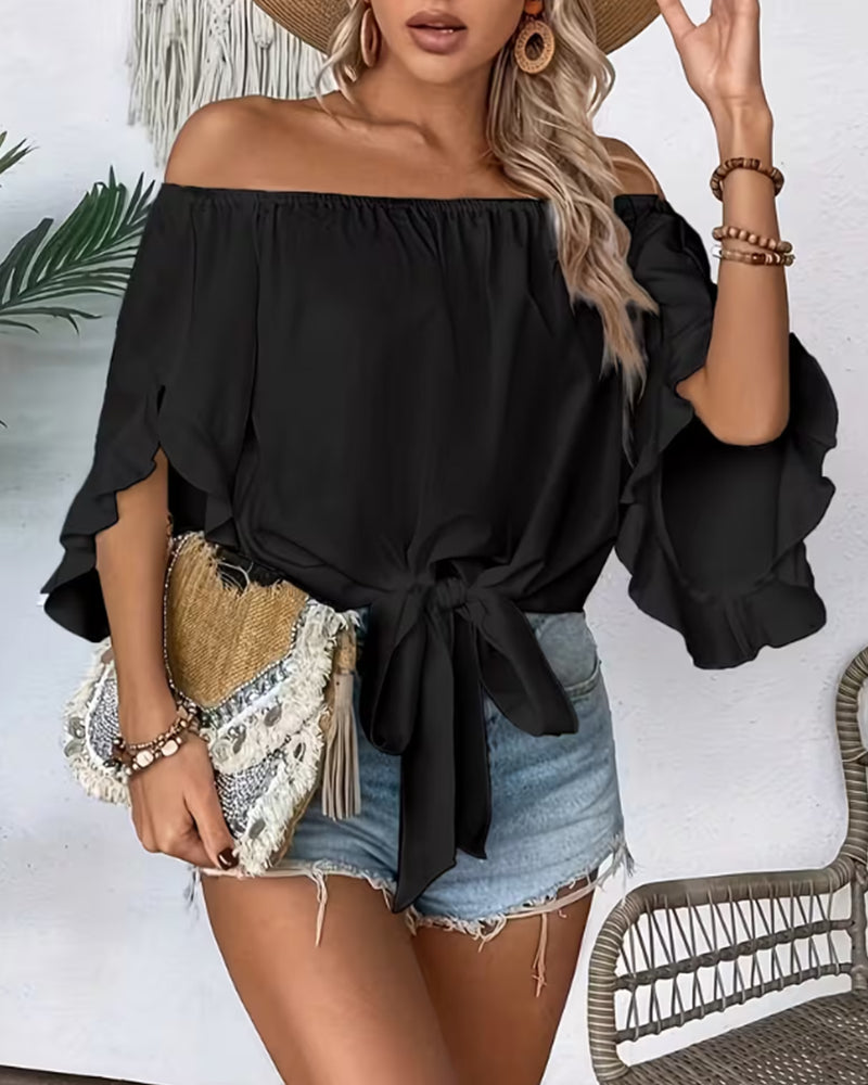 Blusa hombros descubiertos con nudo y mangas acampanadas