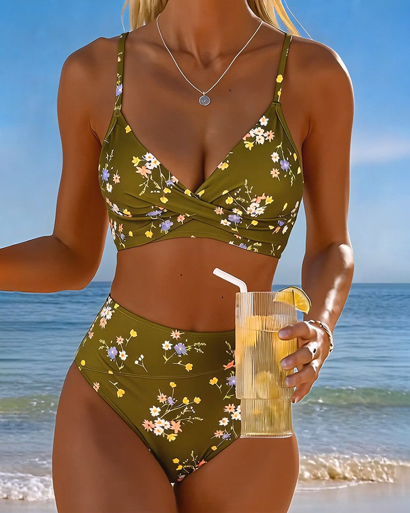 Bikini sexy cruzado con estampado floral