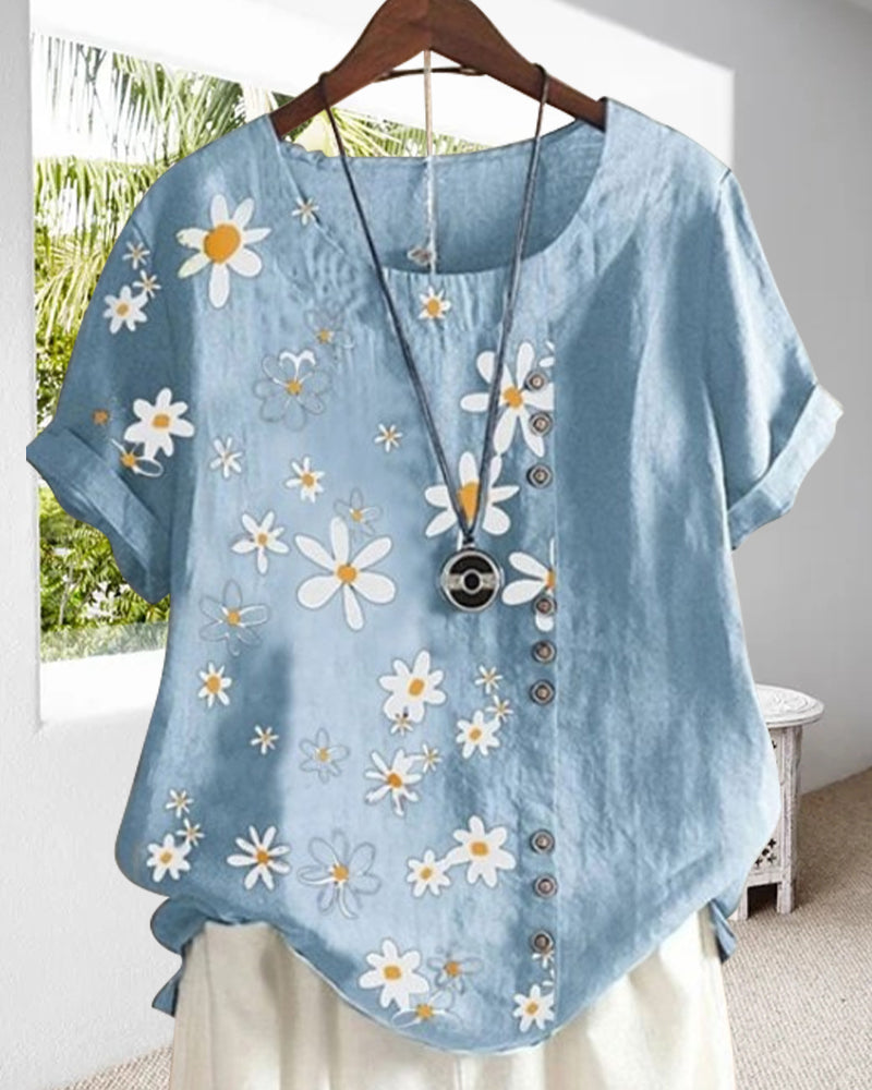 Blusa holgada de manga corta de algodón