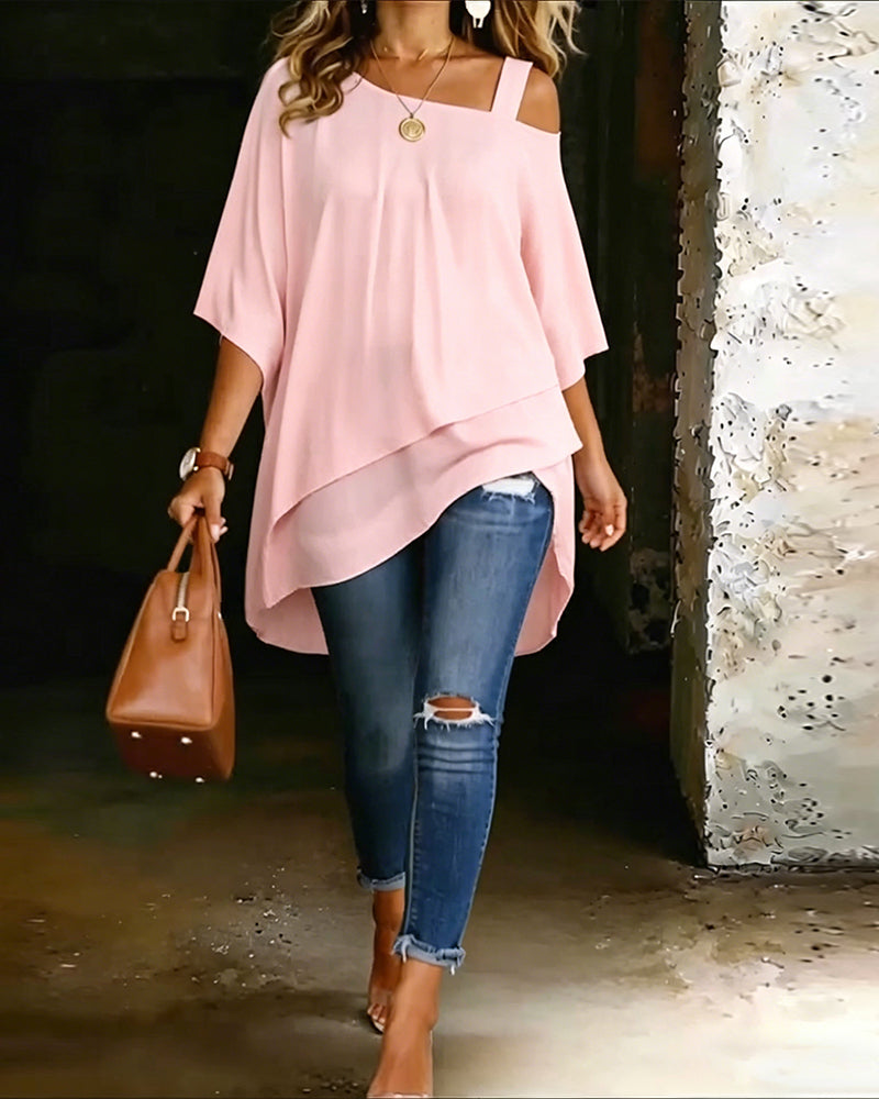 Blusa asimétrica de hombro al descubierto, de color liso y casual