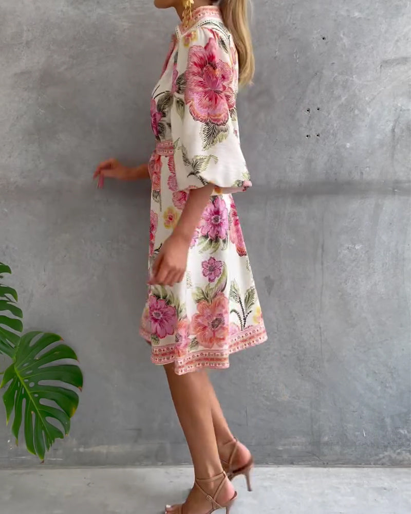 Luciana | Vestido de manga farol con cuello cranté