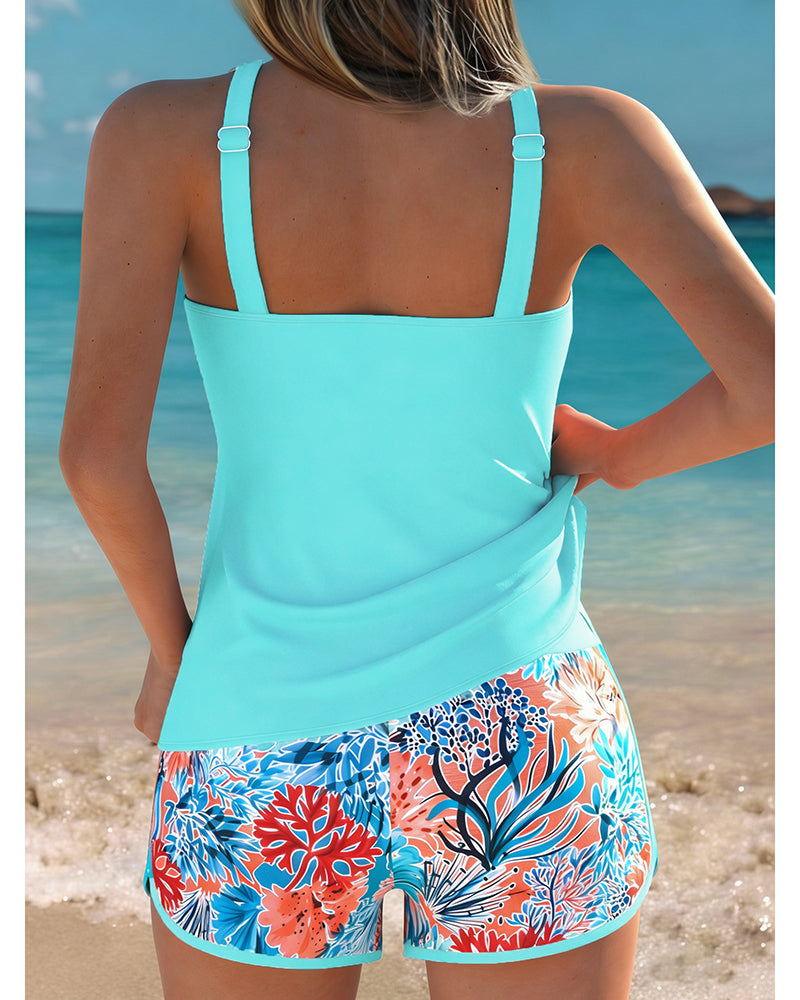 Tankini sin mangas, top estampado y shorts