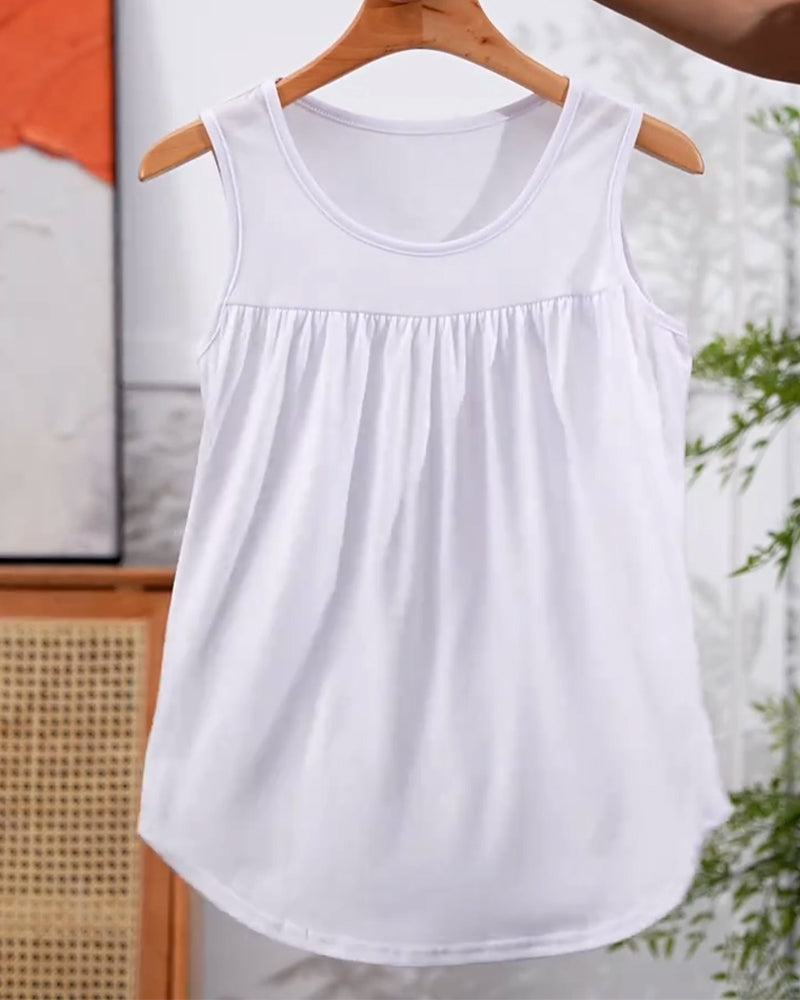 Conjunto de tres piezas sin mangas plisadas con chaqueta amplia