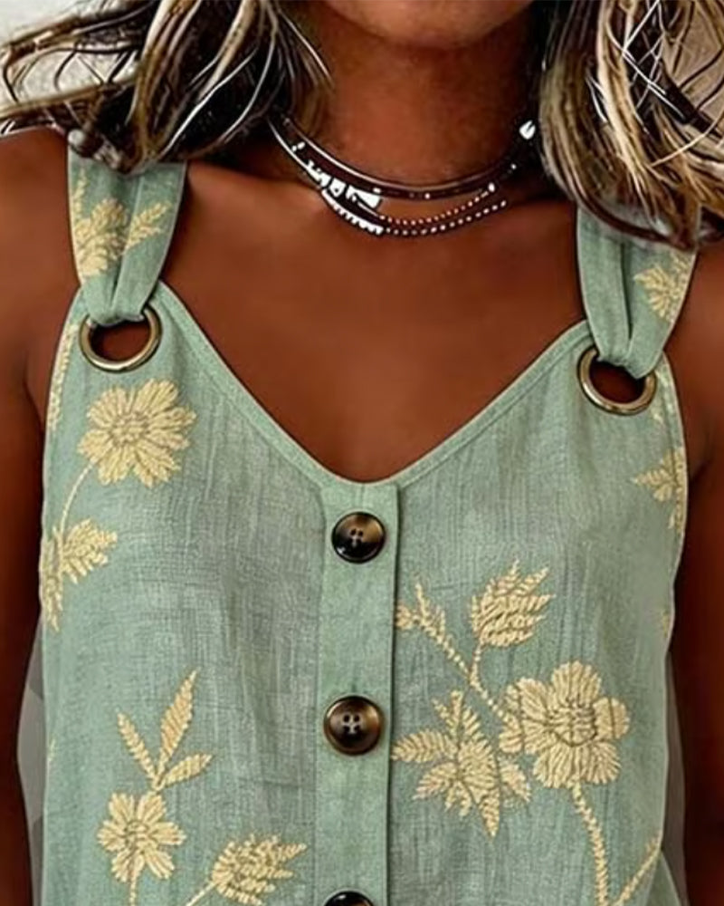 Top sin mangas floral con aro metálico