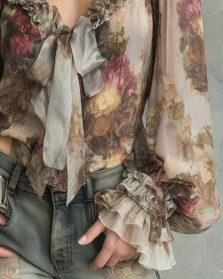 Blusa elegante con estampado de loto