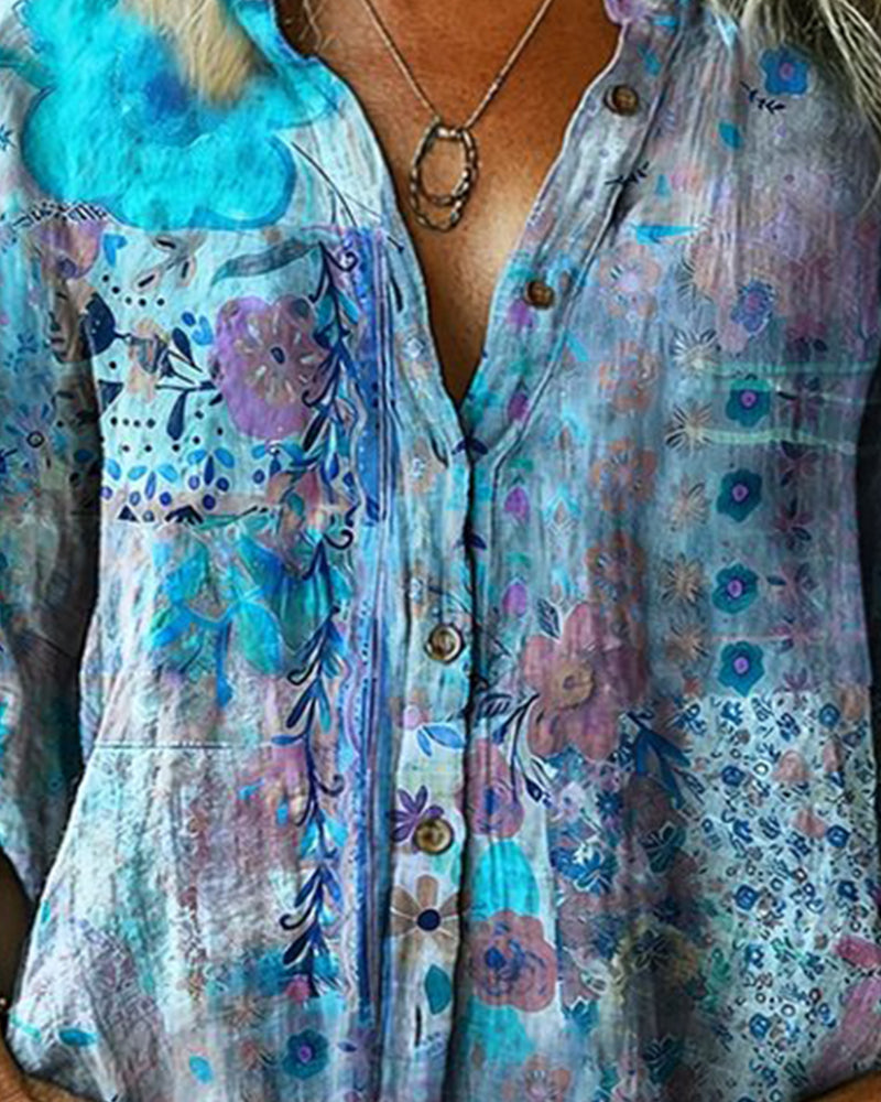 Camisa Artística con Estampado Floral