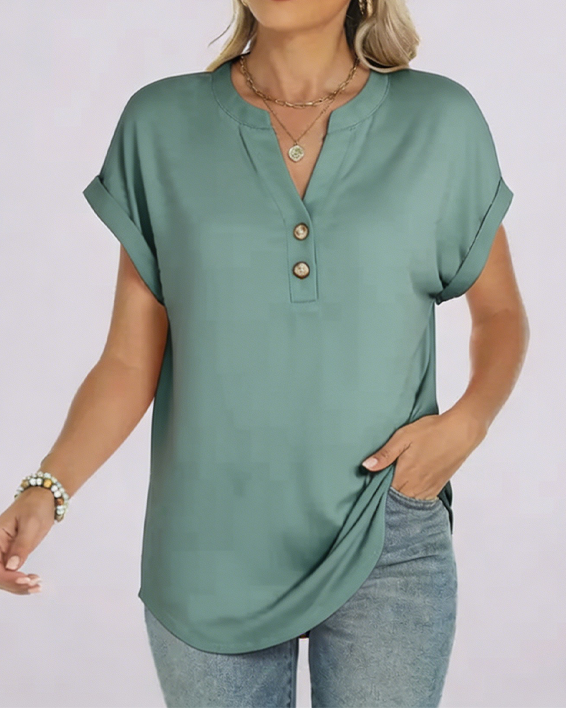 Camiseta lisa con escote en V y mangas cortas