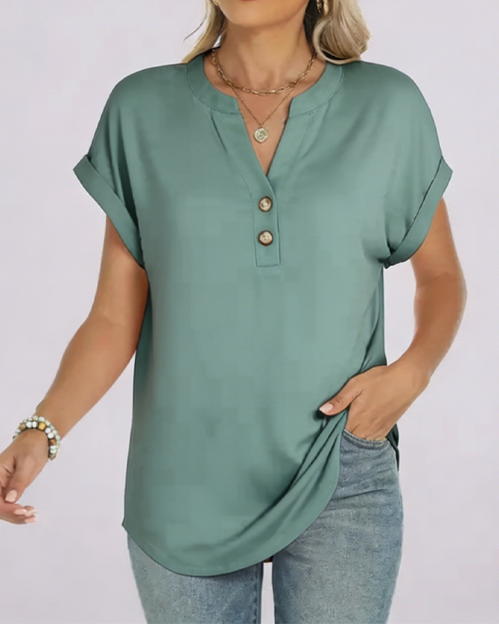 Camiseta lisa con escote en V y mangas cortas