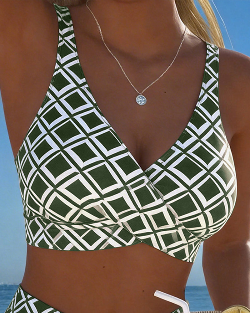 Bikini de dos piezas con top estilo sujetador y motivo diamante