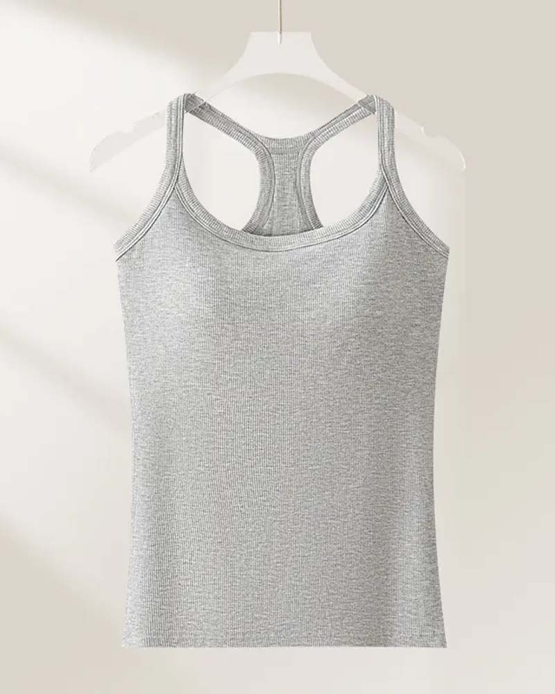 Camiseta sin mangas con sostén integrado de punto canalé liso