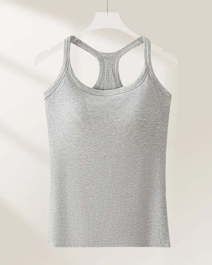 Camiseta sin mangas con sostén integrado de punto canalé liso